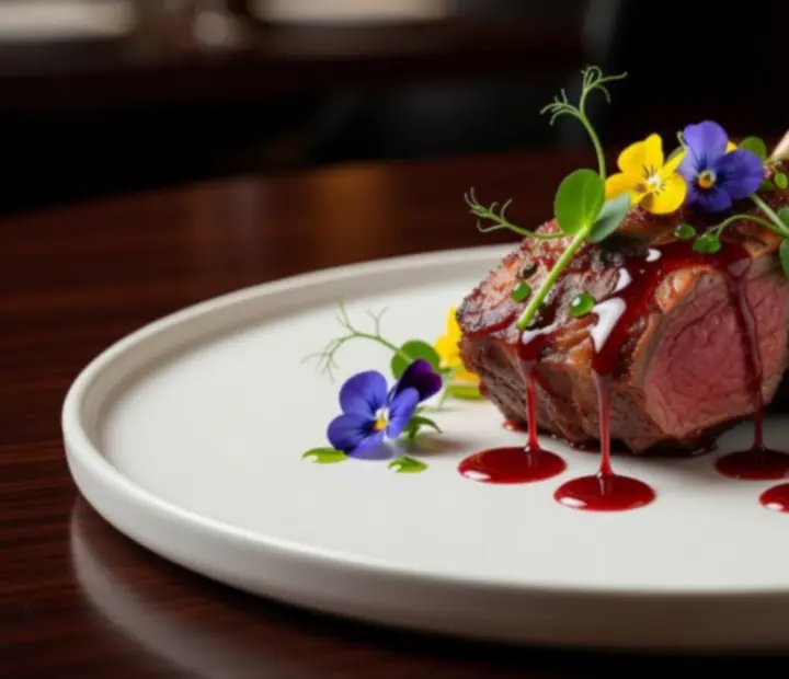 Fine dining főétel elegáns tálalásban