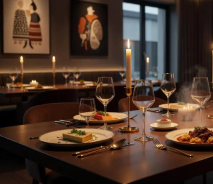 Elegáns, gyertyafényes fine dining asztal prémium magyar fogásokkal
