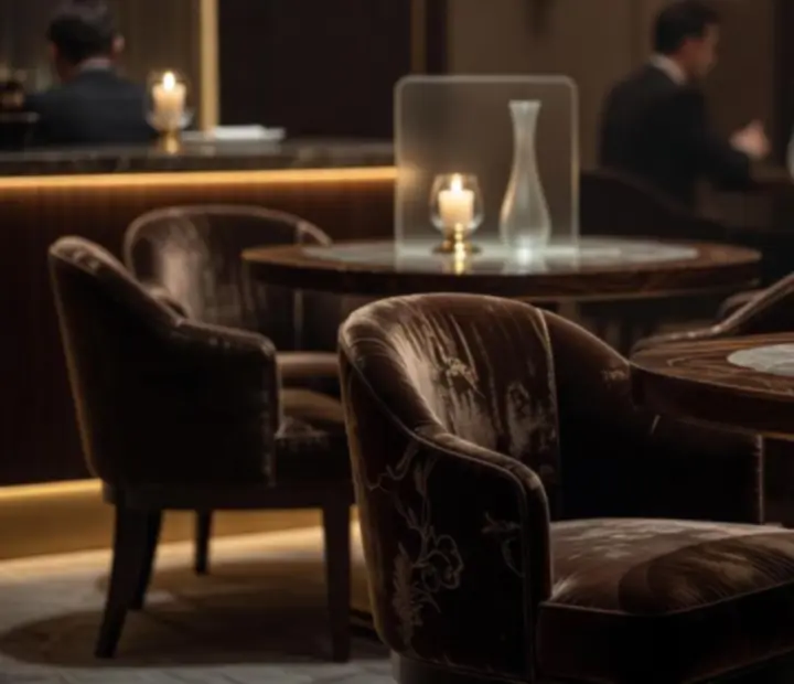 Elegáns VIP Lounge gyertyafényes, luxus enteriőrrel és exkluzív ülőhelyekkel