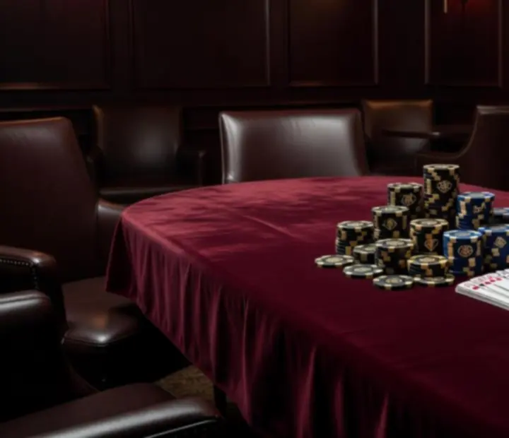Exkluzív VIP poker asztal elegáns, gyertyafényes lounge környezetben