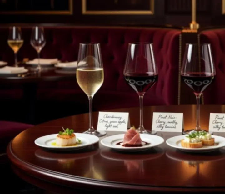 Elegáns wine flight kóstoló szett több pohár borral gyertyafényes asztalon